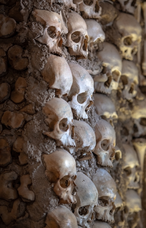 Skulls on the wall of the Chapel of Bones