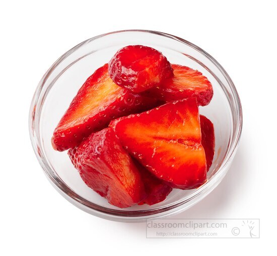 sliced strawberries in clear bowl