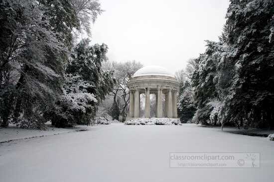 Snow covered World War I Memorial in Washington DC