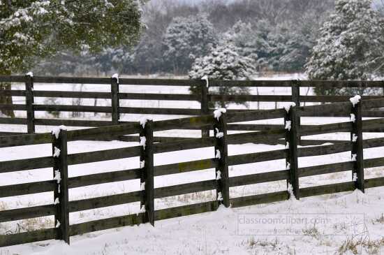 Snow Scene with Fence and Trees