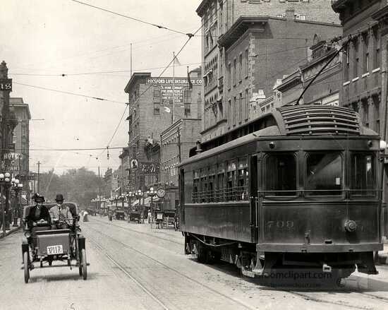 Street railway scene in Rockford Iliinois 1932