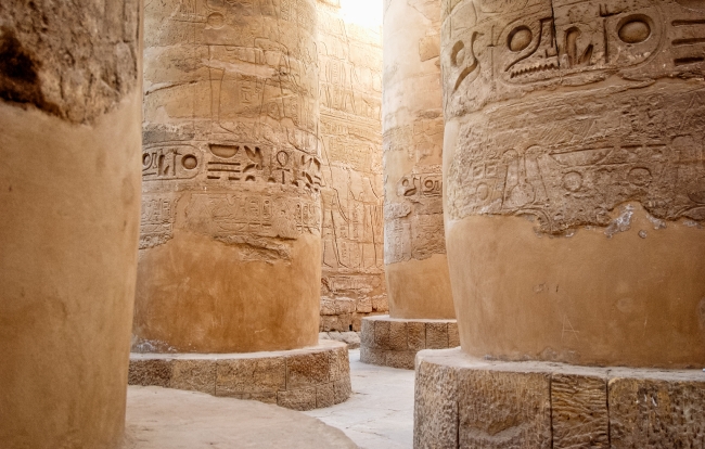 sunlight striking columns at Temple of Karnak Luxor Egypt
