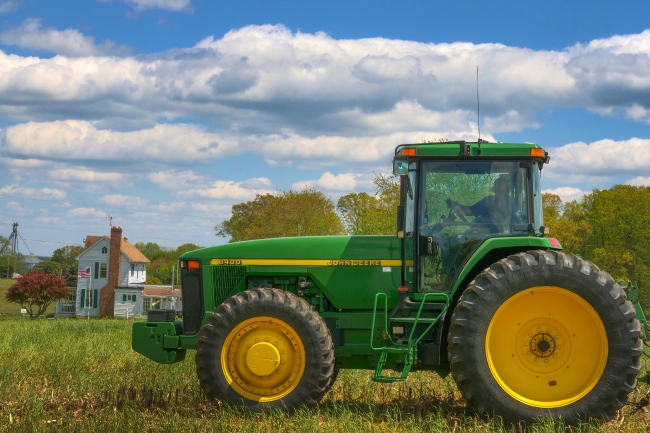 Tractor on soybean farm