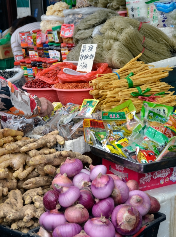 Variety Of Fresh And Dried Foods Outdoor Market Photo Image