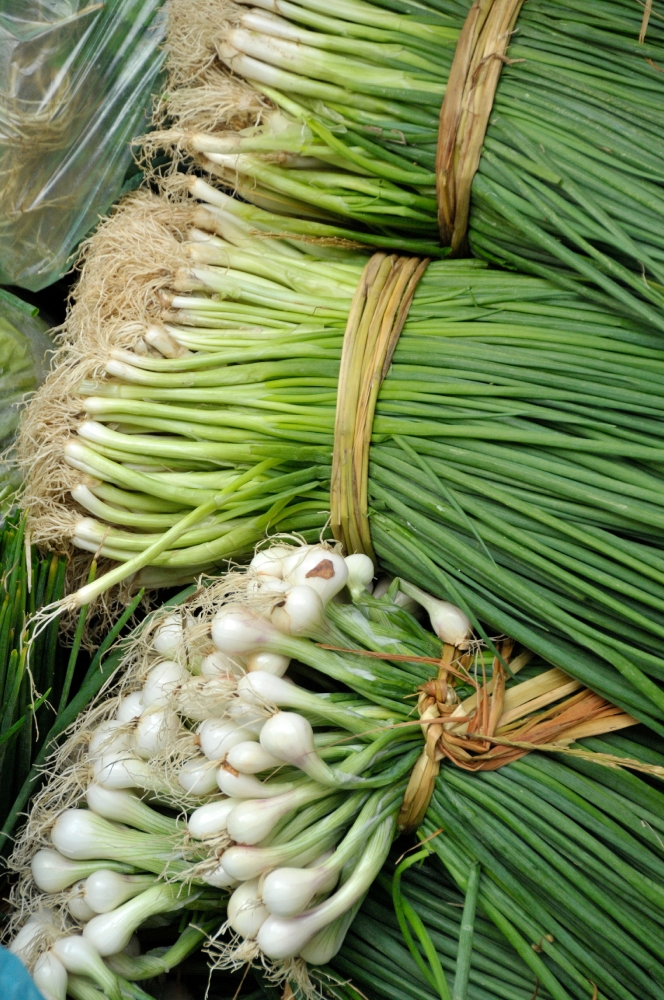 Variety of green vegetables at an outdoor market  Hanoi Vietnam