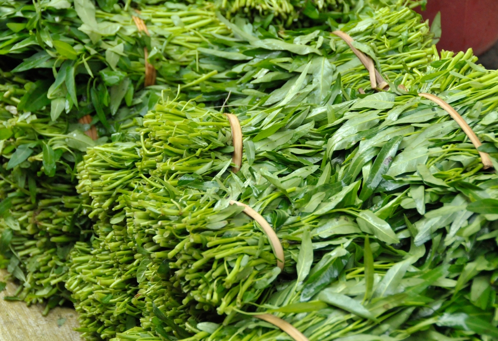 Variety of green vegetables at an outdoor market  Hanoi Vietnam