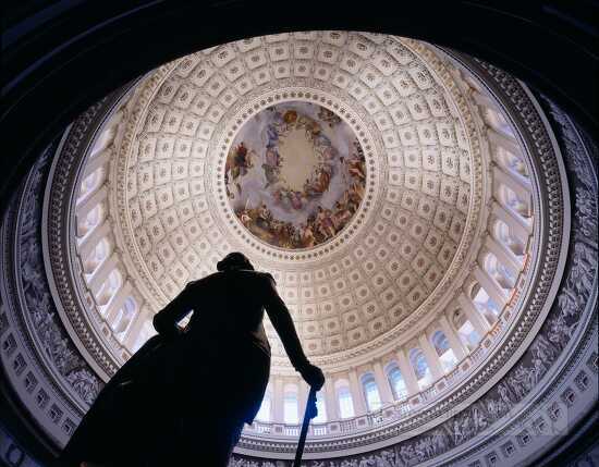 View looking upwards at the US Capitol dome