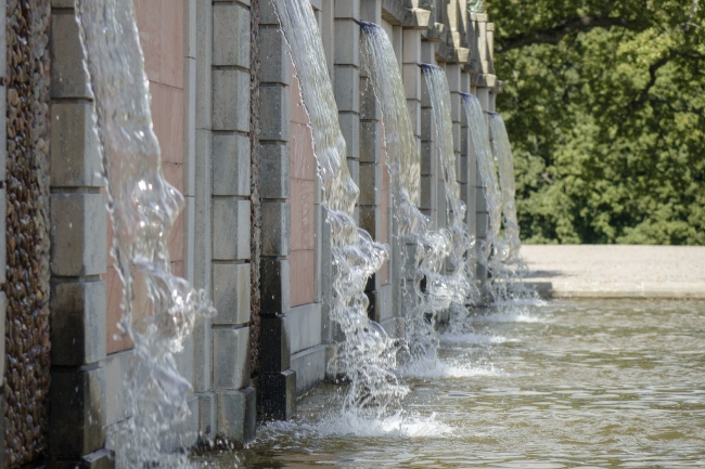 Waterfall fountains in gardens