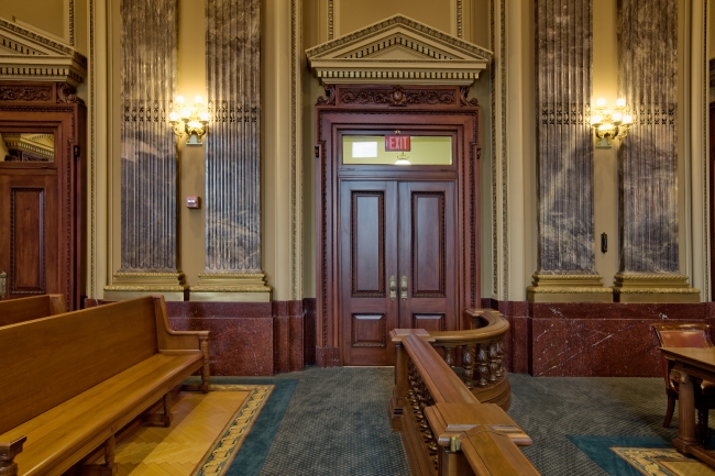 West courtroom, entry door, Howard M. Metzenbaum U.S. Courthouse