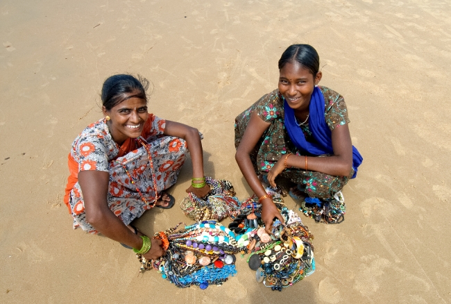 Woman Selling beaded necklaces on the Beach Goa India 262