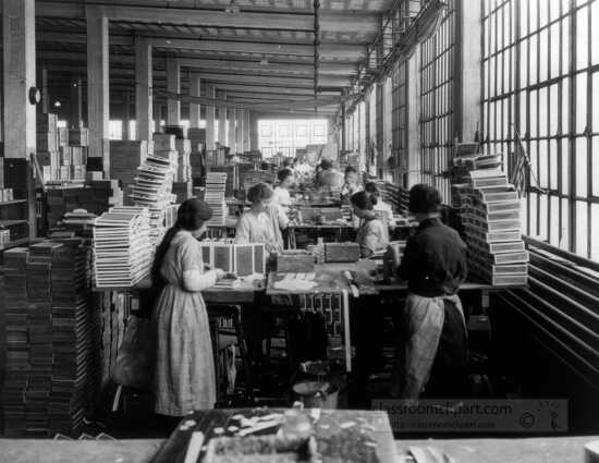 Wooden Box Industry women in work room of box factory 1910