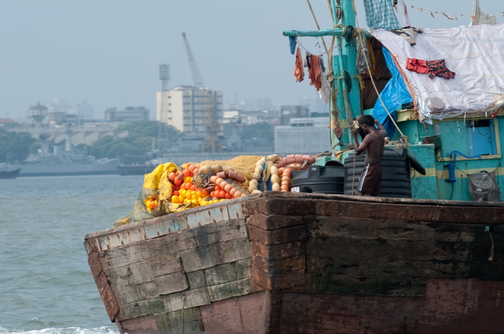 Wooden fishing boats in Arabian Sea near Mumbai Photo