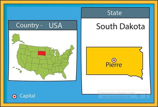 pierre south dakota state us map with capital