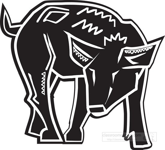 pig silhouette woodcut