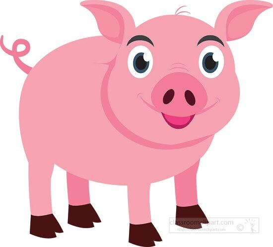 pink pig cartoon style clipart
