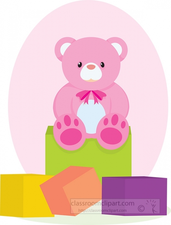 pink teddy bear sitting on blocks clipart