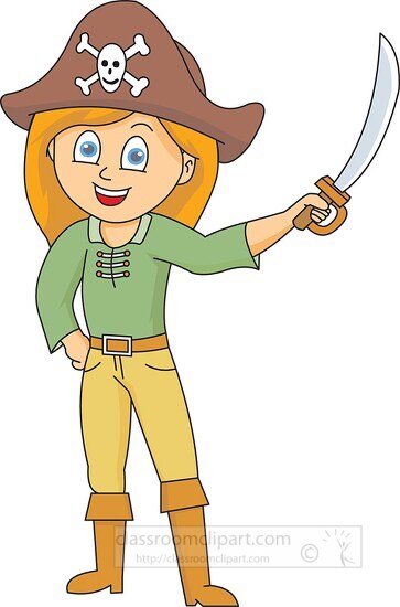 pirate girl with pirate hat holding sword clipart
