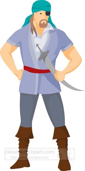 Pirate with patch over eye holding a sword clipart image