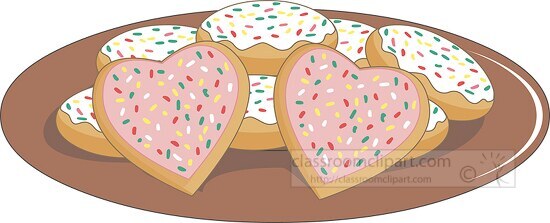 plate with heart shaped sugar cookies clipart