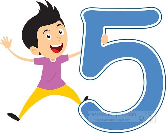playful boy standing with number five math clipart 6920