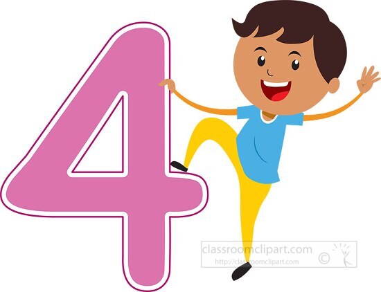 playful boy standing with number four math clipart 6920