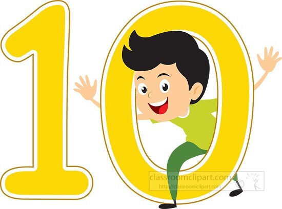 playful boy standing with number ten math clipart 6920