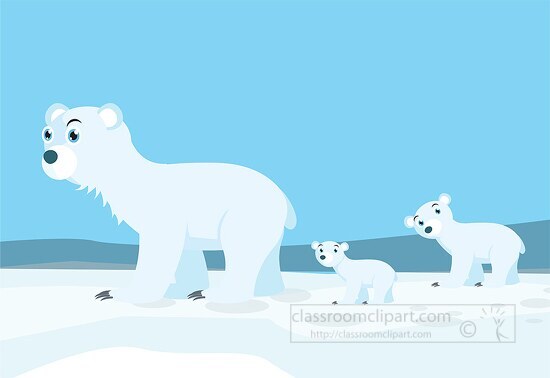 polar bear family in walking on ice clipart