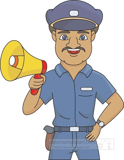 policeman with loudspeaker clipart
