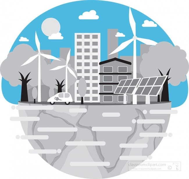 pollution free earth solar panels windmills city environment gra