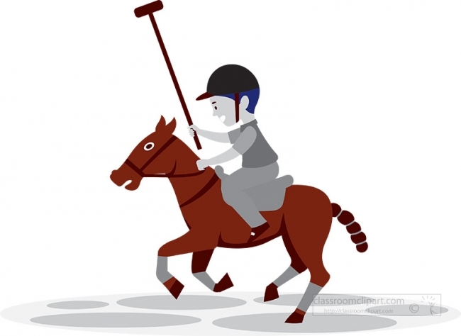 polo player on horse holding wooden mallet gray color