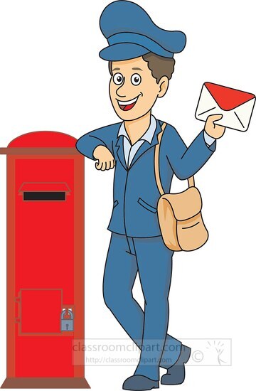 postman holding letter at drop box clipart