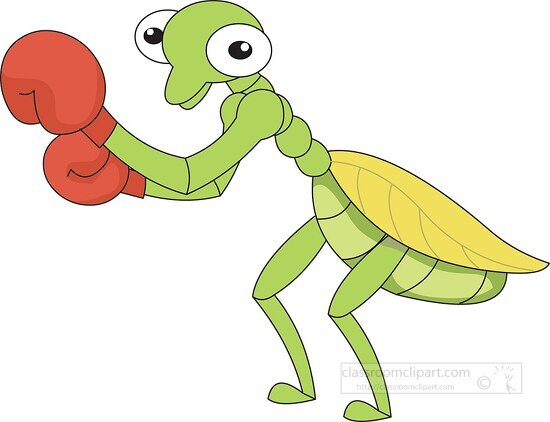 praying mantis with boxing gloves cartoon style clipart