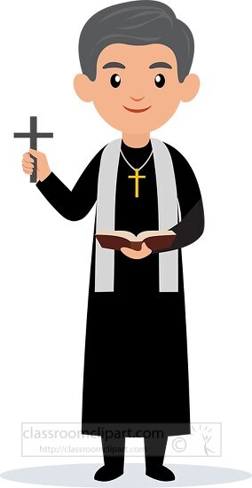 priest holding bible and cross clipart