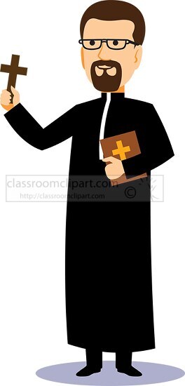 priest with a bible and cross christian religion clipart