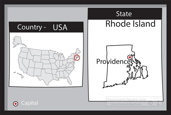 providence rhode island state us map with capital bw gray