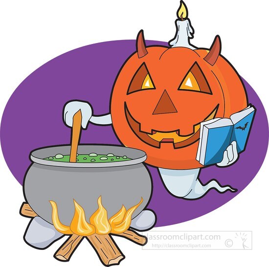 pumpkin cooking cauldron halloween clipart