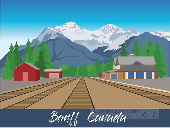 railroad tracks mountains banff canada clipart