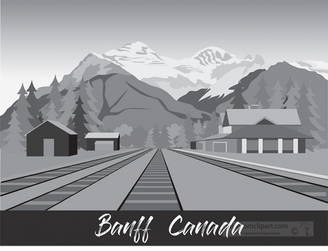 railroad tracks mountains banff canada gray clipart