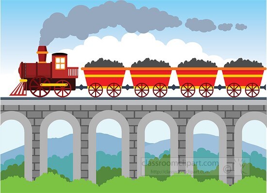 rain loaded with coal riding over the bridge clipart