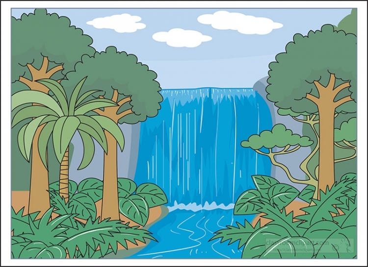 rainforest biome trees waterfall clipart