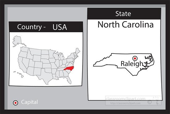raleigh north carolina state us map with capital bw gray