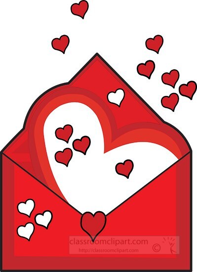 red envelope with large white heart clipart