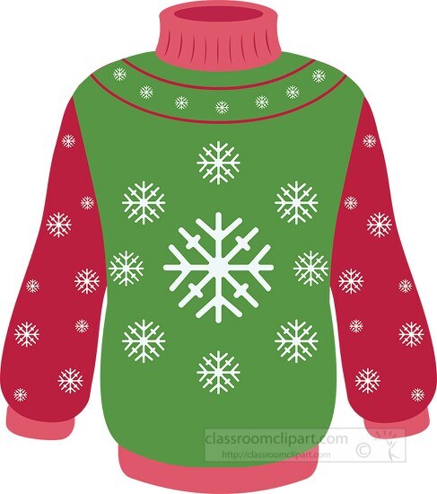 red green with snowflakes christmas sweater clipart