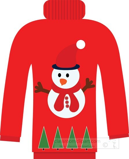 Fashion Clothing Clipart-red xmas sweater with snowman clipart