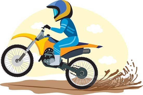 riding wearing helmet on a dirt bike clipart