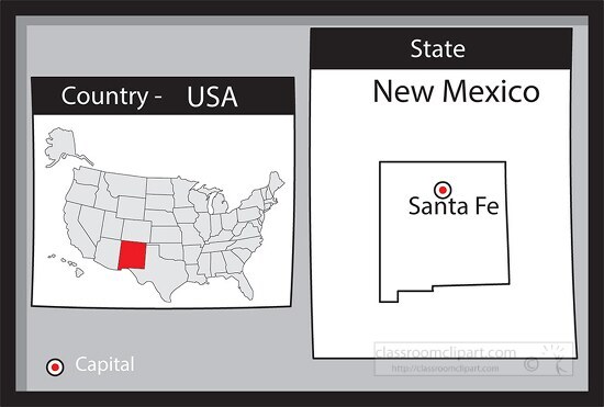 santa fe new mexico state us map with capital bw gray