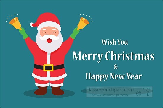 santa with bell in hand wishing merry christmas clipart