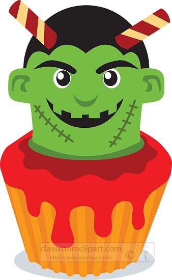 scary frankesntein character head halloween cupcake treat clipar