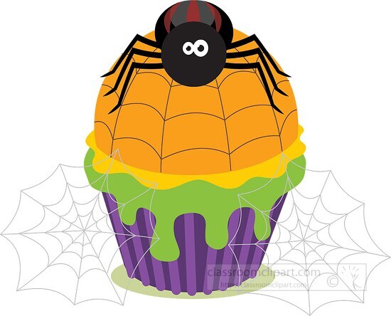 scary treat web and spider on the cupcake halloween clipart