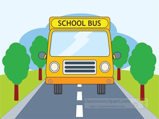 school bus on tree lined road